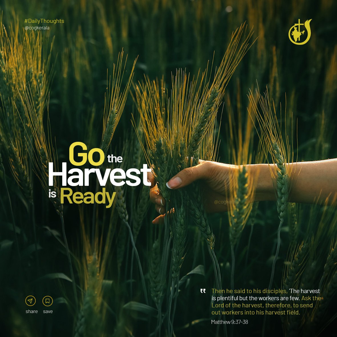 cogkerala's tweet photo. The harvest is huge and ripe! But there are not enough harvesters to bring it all in. As you go, plead with the Owner of the Harvest to thrust out many more reapers to harvest his grain!. 
.
.
.
#cogkeralastate #cogkerala #cogverses #quotesaboutlife #quotesoftheday #churchofgod https://t.co/6oAKtltvd7