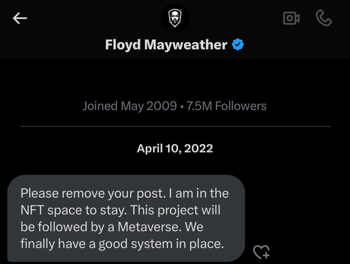 zachxbt's tweet photo. @FloydMayweather Does Floyd deserves a 13th chance? 

After profiting tens of millions from Mayweverse, Ethereum Max, Bored Bunny, Real Floyd NFT, Moonshot, 2018 ICOs, &amp; more. https://t.co/DDCBUoFBrj
