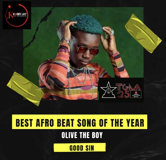 kobbyjaydblogga's tweet photo. #goodsin by @OliveTheBoy_ won the best afro beat song of the year 👏🏻👏🏻👏🏻👏🏻 #25thTGMA https://t.co/yC0ho8UlrR