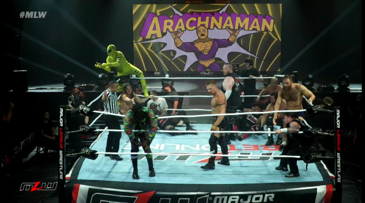 NYCFranchise718's tweet photo. Former Freebird Arachnaman has entered #BattleRiotVI!?! #MLW https://t.co/zg60XQ4JqG