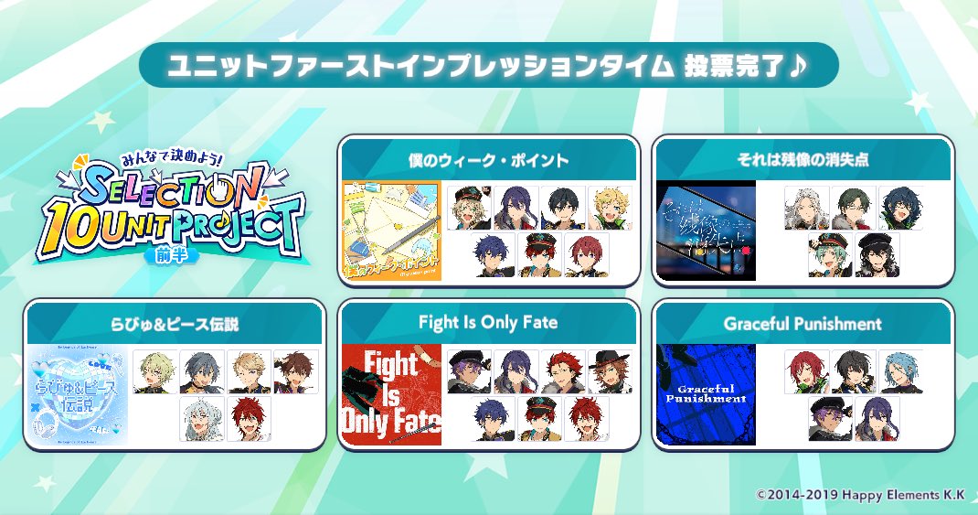 salmoneco's tweet photo. 【SELECTION 10 UNIT PROJECT】

ファーストインプレッションで選んだ
ユニットメンバーはこちら♪

#あんスタ10周年シャッフル投票 https://t.co/wmaD6UKD3U