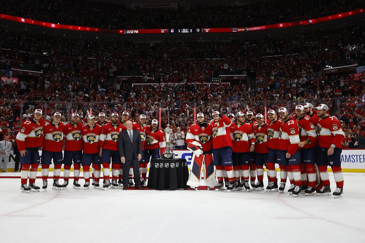 CraigBaird's tweet photo. The not touching the Conference Trophy is a strange tradition, and I love it. 

Let's learn more!

It is believed this tradition started with Eric Lindros in 1997. He refused to touch the trophy, but the Flyers still lost in the Final.

The Golden Knights didn't touch it last year, but the Panthers did. Golden Knights won the Cup. But in 2018, Vegas did touch the trophy, and they lost in the Final.

From 2011 to 2015, no team touched either of the conference trophies. In 2016 and 2017, Pittsburgh did touch the trophy and won the Cup both years. Pittsburgh has actually won the Cup five times after touching the conference trophy.

In 2020 and 2021 and 2022, Tampa touched the trophy and won the first two years but lost the third year. Colorado touched the trophy that year, but won the Cup.

Tampa Bay refused to touch the trophy in 2004 and won the Cup as well. In 2006, both Edmonton and Caroline didn't touch the conference trophy, and Carolina won the Cup.

The Cup winners in 2007 and 2008, Anaheim and Detroit, refused to touch the trophy.

Every Stanley Cup winner from 2010 to 2015, also refused to touch the trophy. 
In the years 2006, 2008, 2011, 2012, 2013, 2014, 2015 and 2019, neither team touched the trophy for their conference.

From 1997 to 2020, among those who touched the conference trophy the record is:

11 Won the Cup and 15 lost in the Final.

Sources:
1) https://t.co/m4M91cUdjI
2) https://t.co/PMsANE7jlL
3) https://t.co/5v7g2Snh9i
4) https://t.co/hzO9Gqr4Jq