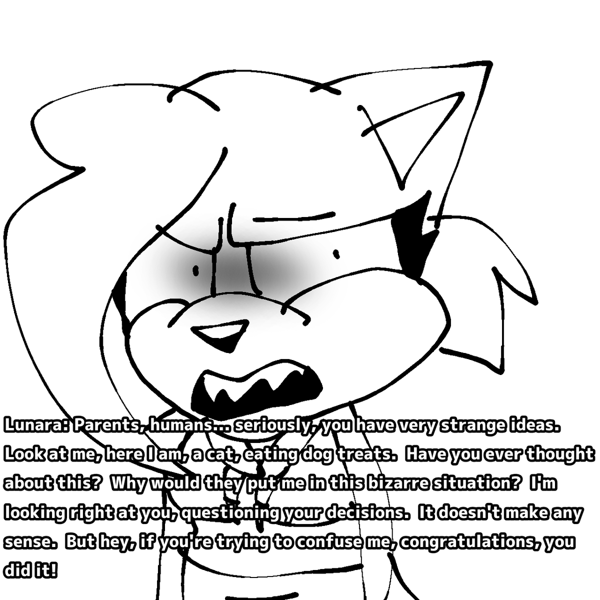 DonResponds2018's tweet photo. Feline confusion on the rise! 😺 When you're a cat eating dog treats, things get a little... peculiar. 🐾 #LunaraTheCat #FelinaConfusion #SonicComic https://t.co/YHlo4xE36R