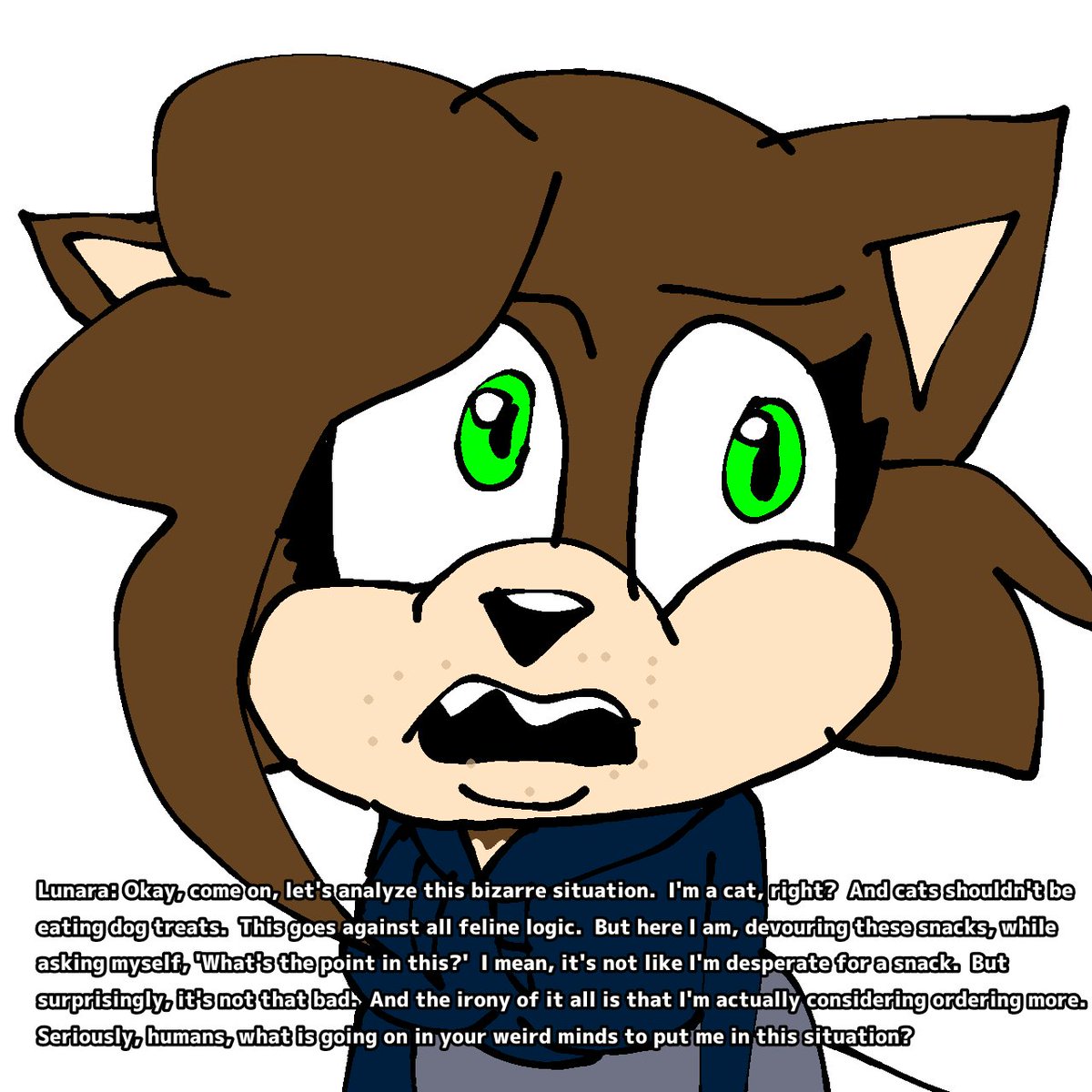 DonResponds2018's tweet photo. Feline confusion on the rise! 😺 When you're a cat eating dog treats, things get a little... peculiar. 🐾 #LunaraTheCat #FelinaConfusion #SonicComic https://t.co/YHlo4xE36R