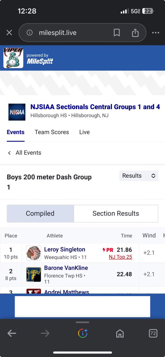 lsingleton_14's tweet image. New PR 21.8 and Boys 200m dash Sectional Champion 🙏🏽 @MRHarrisonNJ @WeequahicHSFB