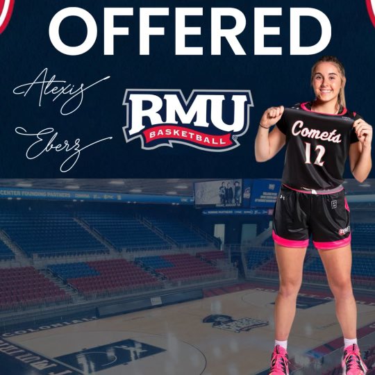 AlexisEberz's tweet photo. So blessed to receive an offer from @RMUWBasketball !! Thank you to the coaching staff for this opportunity!! @CometsBallers @Carroll_GBball https://t.co/HMVq3PXog6