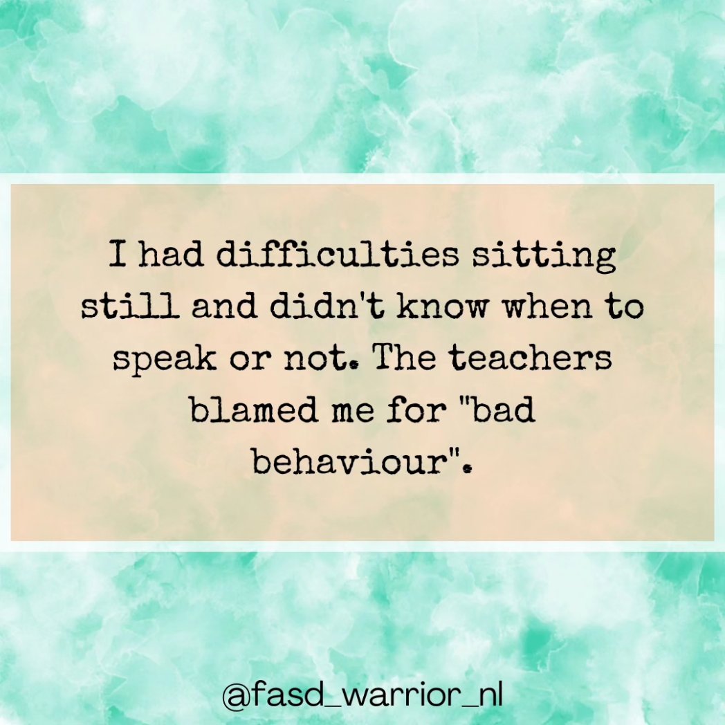 FASDWarrior_NL's tweet photo. #fasdawareness The following days i will be posting one example a day. Example nr 1: I actually was slapped by a teacher one time because i couldn't sit still. He almost lost his job but then they figured i deserved to be slapped because i had so much "bad behaviour". https://t.co/YIdOmoeUhV