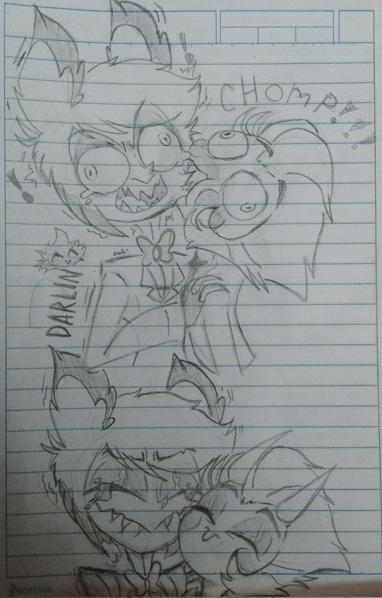 DarlinDraw's tweet image. Realmente adore está imagen y más sus caras , intente dibujarla de esa forma después lo pasaré a digital ^^ 
@sweatyafterdark 
#HazbinHotelAlastor
#HazbinHotelLucifer 
#RADIOAPPLE