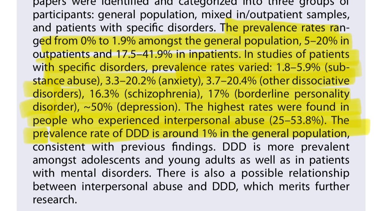 arjunknanda's tweet image. Depersonalization and derealization are incredibly common in people with psychiatric conditions, particularly those with depression and a history of interpersonal abuse.
Why don’t we learn more about this in psychiatric training? Prevalence of 50% in depression is astounding.