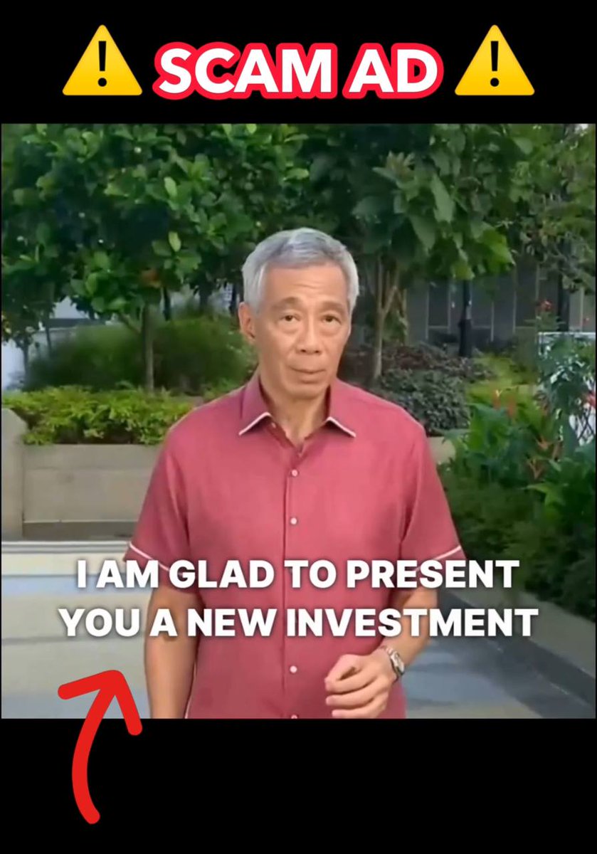 leehsienloong's tweet photo. You may have seen a deepfake video of me asking viewers to sign up for an investment product with guaranteed returns. This is not real! If you see or receive such scam ads of me or any other Singapore public office holder, please do not believe them. – LHL https://t.co/q09EMfFK35 https://t.co/PskbXyBy22