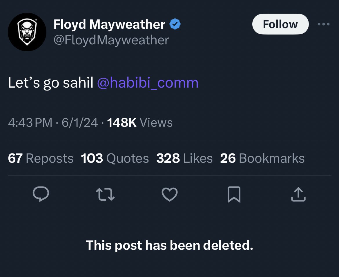 zachxbt's tweet photo. Floyd Mayweather already deleted 📸 

Some things never change with scamming your fans. https://t.co/bh77Aqrg2Q