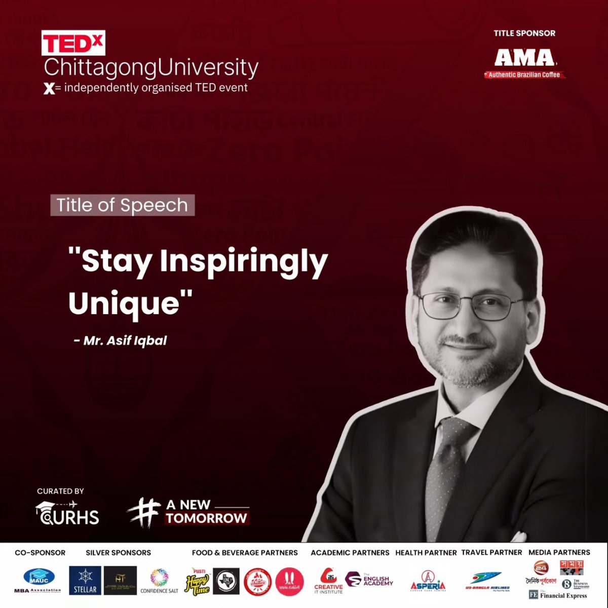 TEDx_CU's tweet photo. We are thrilled to welcome our versatile guests on stage to share their inspirational tales. Here we are sharing the titles of the speeches of the changemaker speakers!

See you on June 4, 2024, at TEDx Chittagong University to shape a new tomorrow.

#tedxchittagonguniversity https://t.co/Nvbzko1yap