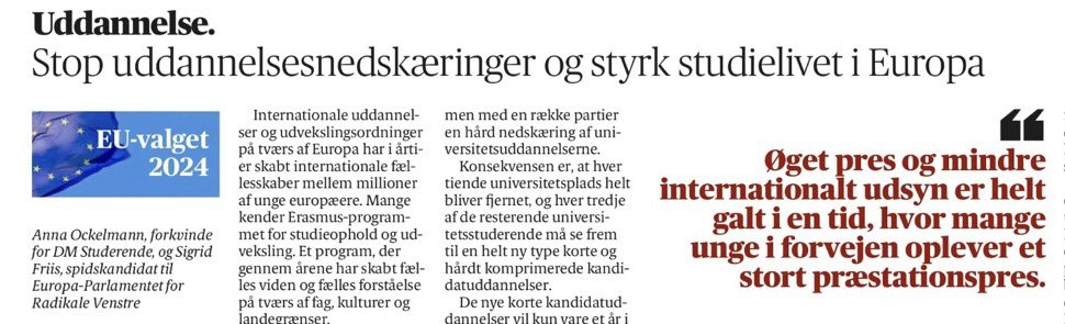 DMfagforening's tweet photo. Der er mere brug for global forståelse end nogensinde før. Vi skal styrke den fri bevægelighed mellem europæiske uddannelsessystemer ➡️ ikke begrænse de unges uddannelsesmuligheder ⛔️ #uddpol#epvalg #stopenhalv
@AnnaOckelmann @Sigridfriis @AvisenDanmark https://t.co/MWWFvdmWqp