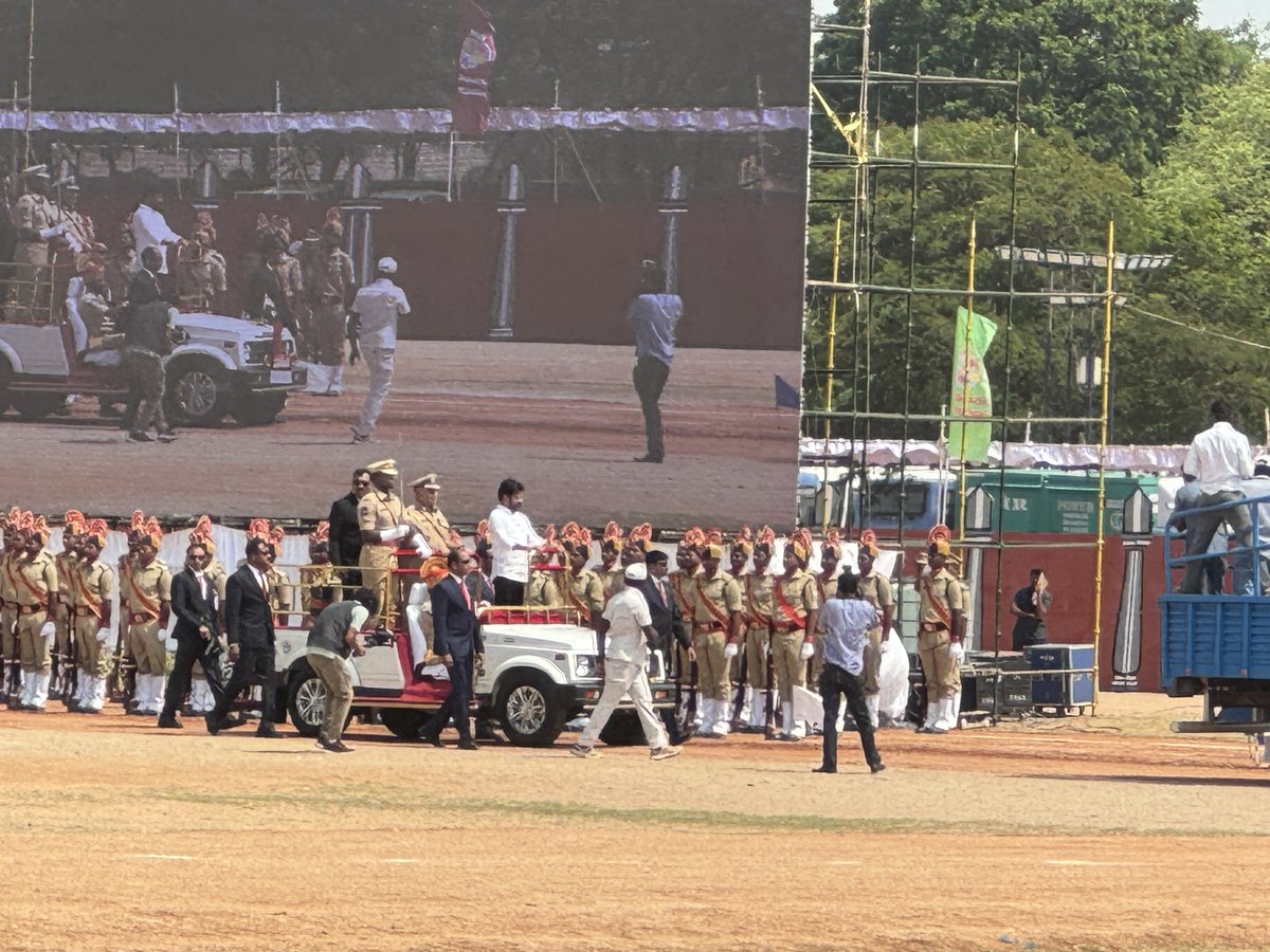 Chief Minister @revanth_anumula inspecting the parade on the occasion of Decennial Celebrations of Formation of Telangana @NewIndianXpress @XpressHyderabad @Kalyan_TNIE @PrasannaRS2