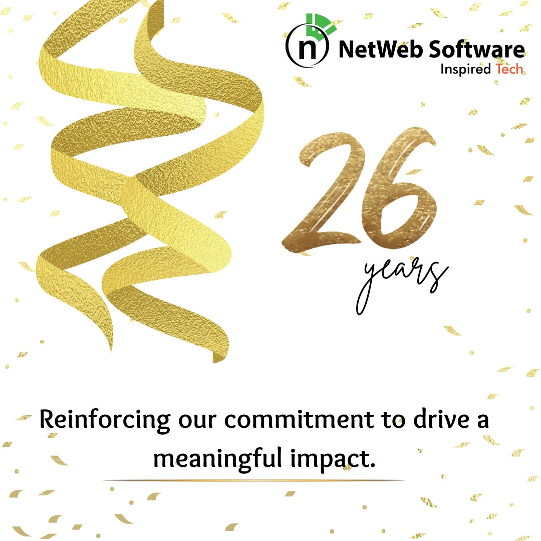 netwebsoftware's tweet image. Celebrating 26 years in gratitude.  Here’s to many more years of positively impacting our clients, society, and our planet.  Our heartfelt thanks to all our clients, partners, and our dear team.
#Anniversary #26YearsStrong #Innovation #Excellence #Gratitude #InspiredTech #NetWeb