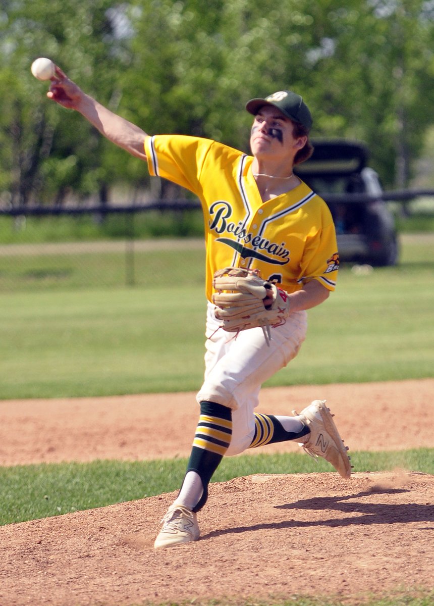 RESTON — Colour Boissevain/Wawanesa Broncos golden after 11-2 win Saturday over Garden City Zodiacs <a href="/MHSAA_/">MHSAA</a> baseball provincials 11th grader Bryan Laing (8) pitched six innings for win; named MVP.