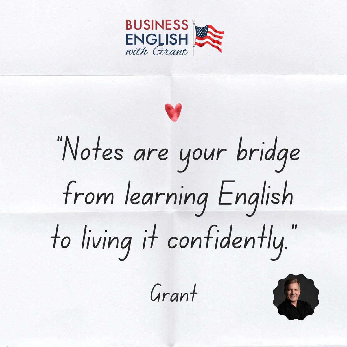 BizEnglishGrant's tweet photo. Notes are your bridge from learning English to living it confidently. 📝

They help naturally put the language into your everyday life, positively changing your communication skills. 

#BridgeToConfidence #LanguageTransformation #RealWorldEnglish #BusinessEnglishWithGrant https://t.co/FOfo1xf7hb