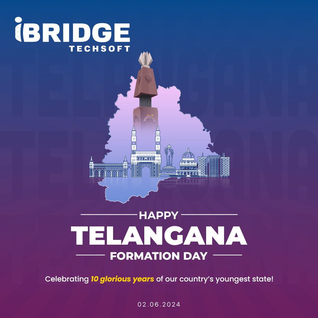 TechsoftIbridge's tweet photo. Let’s rejoice in the unity, progress, &amp; cultural diversity that our state stands for. #HappyTelanganaFormationDay! #UnityInDiversity

#iBridgeTechsoft #TelanganaFormationDay #Telangana #State #Celebrations #June2nd #TelanganaFormationDay2024 #TelanganaState #PrideOfTelangana #TFD https://t.co/jmr8NhRMKC
