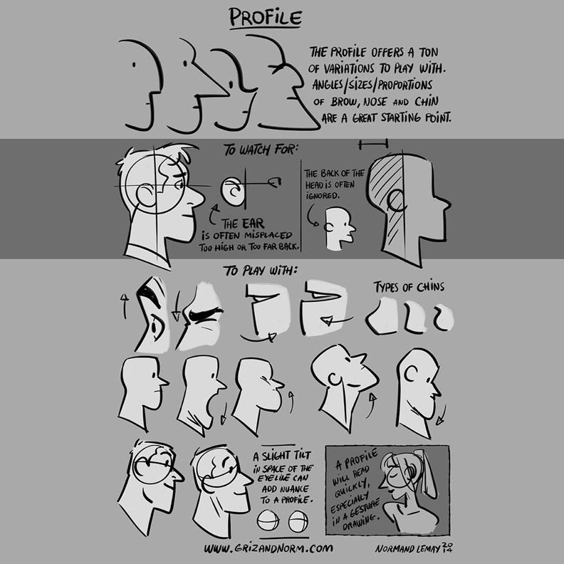 Our feature artist/tutorial today is this awesome tutorial on HEAD PROFILES by the excellent @GRIZandNORM! So many lovely notes about how the FEATURES look form this angle! #gamedev #animationdev #characterdesign #comicart #comics #howtodraw #drawing #illustration #conceptart