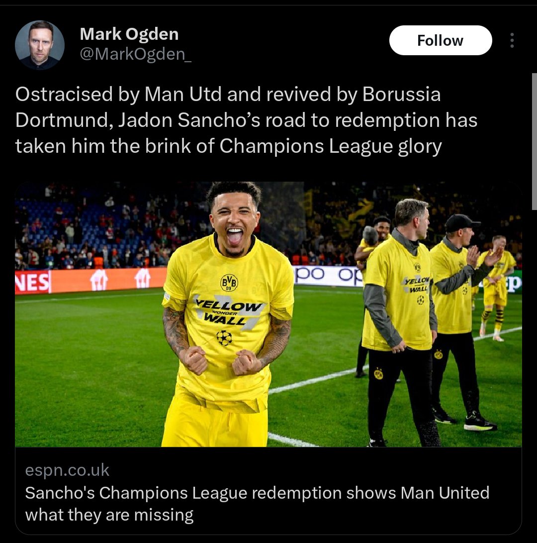 RedMarrow_'s tweet image. You see the matter isn't just about Sancho. It's about the perception of it. Sancho played at Dortmund just like he has at United. One good performance after 3-4 mediocre ones.

Bundesliga: Played: 14, Goals: 2, Assists: 3
UCL: Played: 7, Goals: 1, Assist: 0

21 Games, 3 Goals, 3…