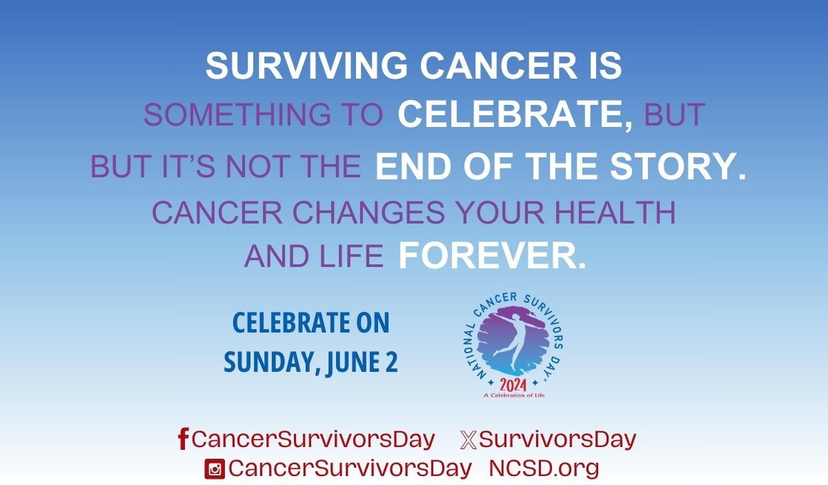 SurvivorsDay's tweet photo. Surviving cancer is something to celebrate, but it’s not the end of the story. Cancer changes your health and your life forever. Join us as we #CelebrateLife and raise awareness of the challenges of cancer survivorship on National Cancer Survivors Day.

https://t.co/F8BdlcsoIE https://t.co/T1QXXjrvSw
