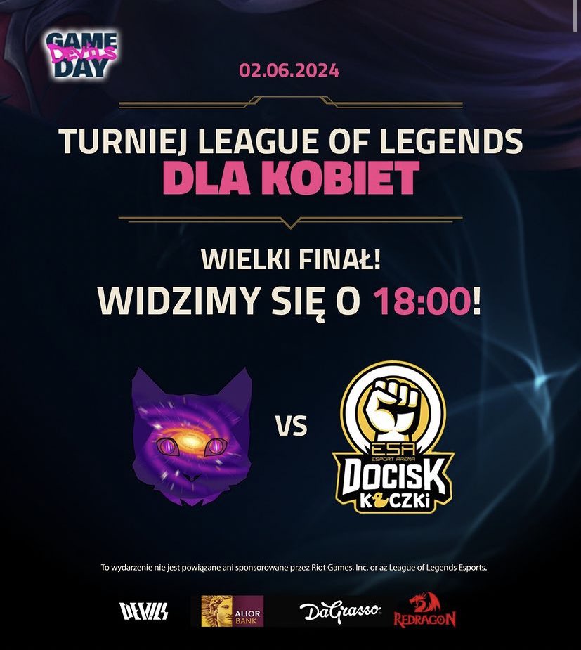 devils1gg's tweet photo. To co najlepsze - zostaje na koniec! Poznajcie finalistów naszego Kobiecego Turnieju w League of legends by @AliorBankSA, @DG_Pizzerie i Redragon Polska!😈

W starciu udział weźmie team Docisk Kaczki i Galaktyczne Miauczydła - jest o co walczyć, więc niech wygra najlepsza drużyna! 🔥

Widzimy się już o 18:00 - link do streamów znajdziecie w komentarzu!

#reklama