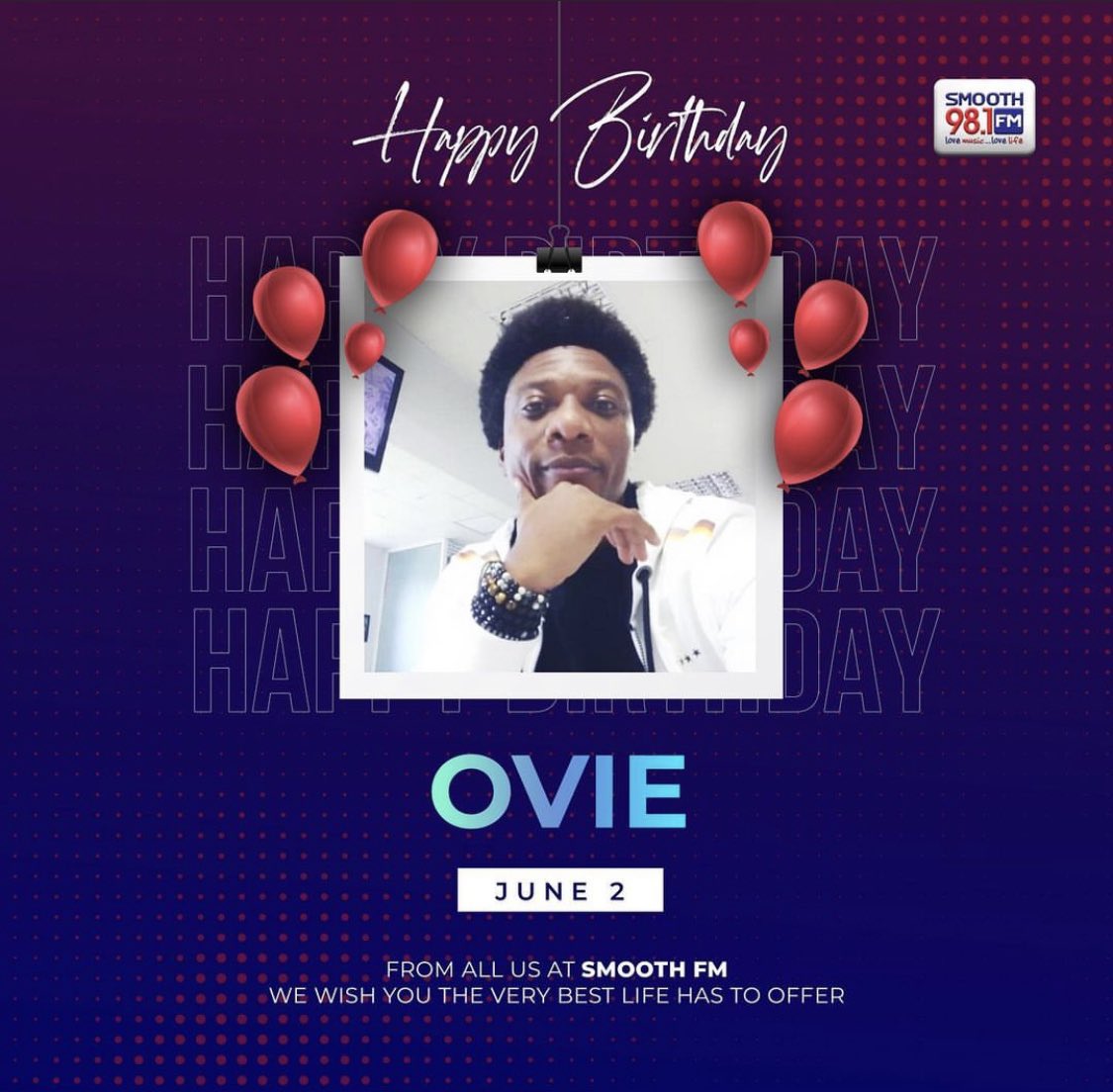 Today, we celebrate with Ovie
@audiocraftinc 

Happy Birthday! 🥳 

Please share your sweet wishes below 

❤️💙🤍

#Smooth981FM #SmoothFMLagos
#HappyBirthday #LoveMusic #LoveLife #LoveMusicLoveLife #Music #Entertainment #Love