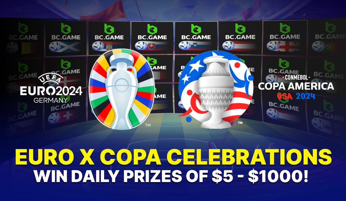 bcgame's tweet photo. 🚀 Celebrate Euros and Copa America with us and win up to $1,000 every day! ⚽️

Join the excitement and win big prizes daily! Here’s how:

➡️ Show your support: Change your profile picture to the flag of your favorite country from the provided images: https://t.co/H3XcIcD952

➡️ Engage and Win: Interact with our posts on X to enter daily prize draws. Win up to $1,000 every day!

➡️ Special Event: Participate in our Euro Cup 2024 event. Details here: https://t.co/2jUAWtnOED

Don’t miss out on the fun and fantastic prizes! 🎉 #EuroCup2024 #CopaAmerica #BCGAME