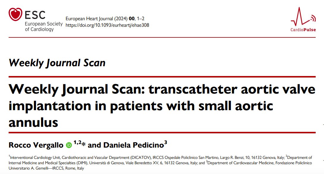 EHJ Editor-in-Chief (@ehj_ed) on Twitter photo TAVI in patients with small aortic annulus: read the latest #EHJ Weekly Journal Scan on the SMART trial:
academic.oup.com/eurheartj/adva…
#TAVI #SMART #WJS <a href="/escardio/">European Society of Cardiology</a> <a href="/ESC_Journals/">European Society of Cardiology Journals</a> TAVI in patients with small aortic annulus: read the latest #EHJ Weekly Journal Scan on the SMART trial:
academic.oup.com/eurheartj/adva…
#TAVI #SMART #WJS <a href="/escardio/">European Society of Cardiology</a> <a href="/ESC_Journals/">European Society of Cardiology Journals</a>