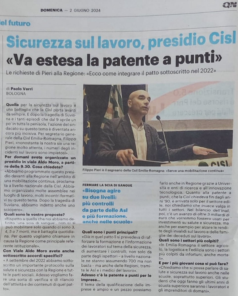 ❗️#FERMIAMOLASCIADISANGUE 𝐋𝐔𝐍𝐄𝐃𝐈' 𝟑 𝐆𝐈𝐔𝐆𝐍𝐎 𝐏𝐑𝐄𝐒𝐈𝐃𝐈𝐎 𝐂𝐈𝐒𝐋 𝐃𝐀𝐕𝐀𝐍𝐓𝐈 𝐀𝐋𝐋𝐀 𝐒𝐄𝐃𝐄 𝐃𝐄𝐋𝐋𝐀 𝐑𝐄𝐆𝐈𝐎𝐍𝐄 𝐄𝐑❗️L'intervista a <a href="/filippopieri/">Filippo Pieri</a> sul #RestodelCarlino : "Ecco cosa chiederemo domani alla <a href="/RegioneER/">Regione Emilia-Romagna</a> ..."