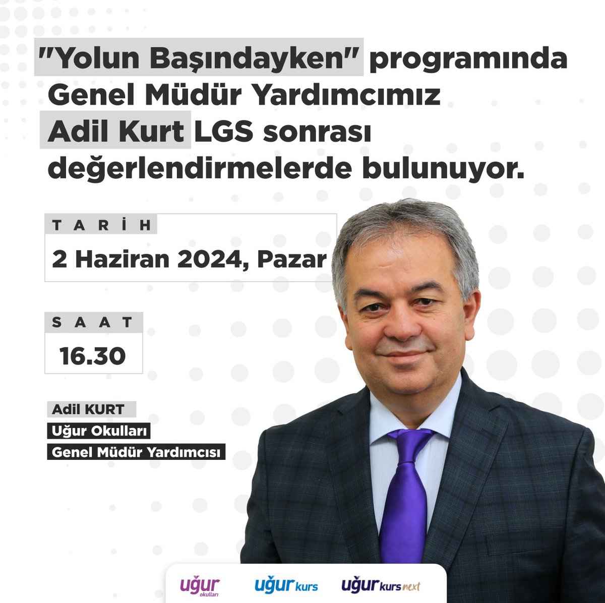 Bugün saat 16.30’da Habertürk’te yayınlanan ‘Yolun Başındayken’ programına konuk olarak Liselere Geçiş Sistemi Sınavı hakkında değerlendirmelerde bulunacağım.

#LGS2024
#UğurKazandırır