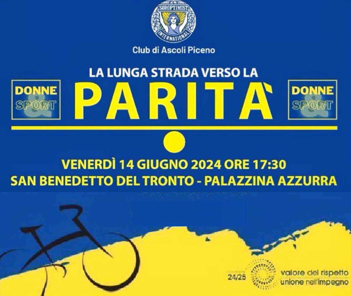 SoroptimistAp's tweet photo. #savethedate 14 Giugno ore 17:30

🔵 DONNE E SPORT 🟡

La lunga strada verso la parità 

San Benedetto del Tronto, Palazzina Azzurra 
@SIItalia https://t.co/UMZNkD85P8