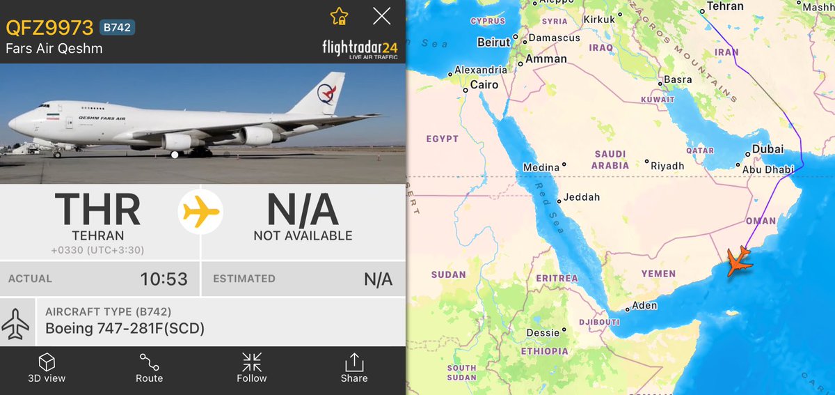Iranian Fars Air Qeshm Boeing 747 freighter (EP-FAB) from Tehran 🇮🇷 heading to Port Sudan 🇸🇩