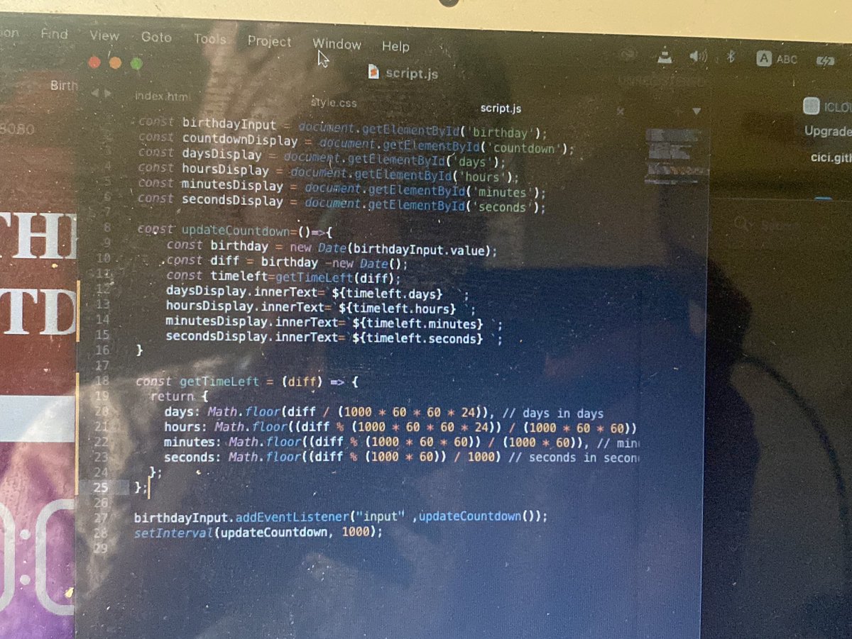 Was bored so I made a little birthday countdown using HTML,css and JavaScript. I don’t remember where I got this idea 
#100daysofcodechallenge #buildinpublic