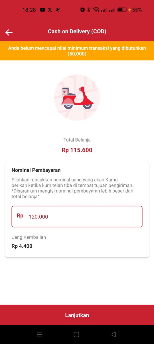 Aptoer57's tweet photo. Hai @alfamidi_ku barusan saya download aplikasi Midi Kring, mau pesan sampai bayar selalu error

Sbg contoh saya pilih pembayaran COD, total pesanan Rp. 115.000 tapi di aplikasi itu bilang anda belum mencapai nilai minimum transaksi (50 rb) ini saya yg bodoh atau aplikasinya ya ? https://t.co/x519j010vx