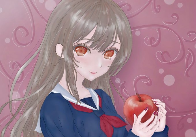 「holding fruit red eyes」 illustration images(Latest)
