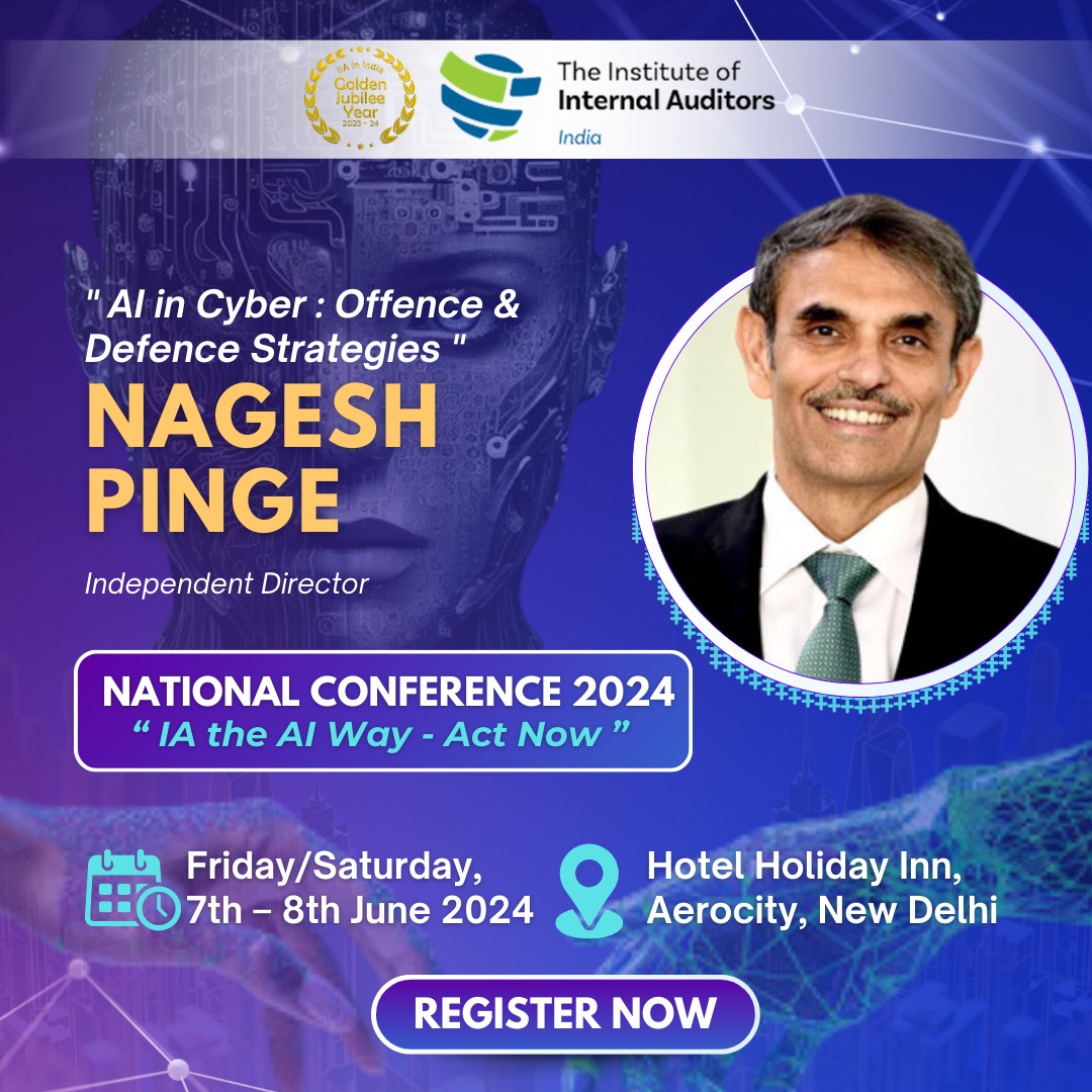 Don't miss 𝐍𝐚𝐠𝐞𝐬𝐡 𝐏𝐢𝐧𝐠𝐞 at the IIA India National Conference as he addresses "𝐀𝐈 𝐢𝐧 𝐂𝐲𝐛𝐞𝐫: 𝐎𝐟𝐟𝐞𝐧𝐜𝐞 𝐚𝐧𝐝 𝐃𝐞𝐟𝐞𝐧𝐜𝐞 𝐒𝐭𝐫𝐚𝐭𝐞𝐠𝐢𝐞𝐬."
#IIAIndiaConference #ThankYouSponsors #IIAIndia #IIAIndiaConference