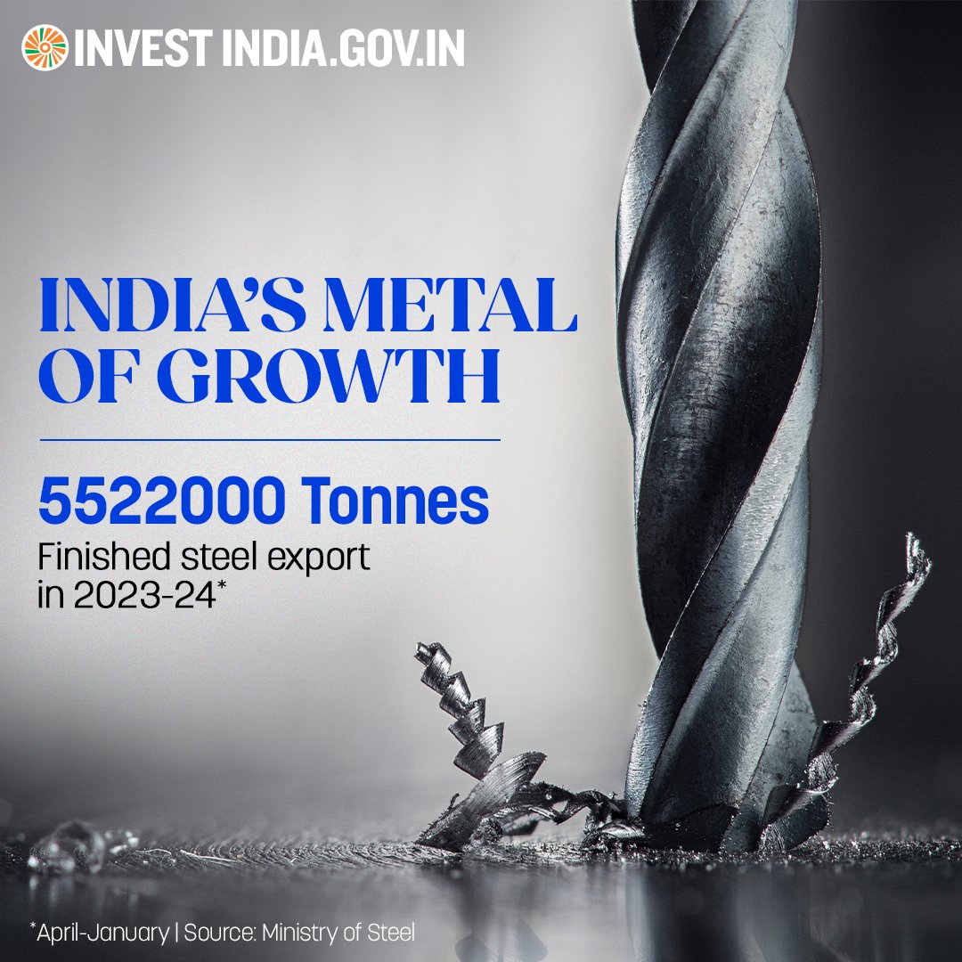 investindia's tweet photo. Fueled by growing infrastructure demand, #NewIndia, the world's second-largest steel producer, is forging ahead in its growth journey and creating enticing opportunities for global metal enterprises.
Know more at: https://t.co/MQIHyP5g9H
#InvestInIndia #MetalsAndMiningSector https://t.co/Ob5q3Beo0C