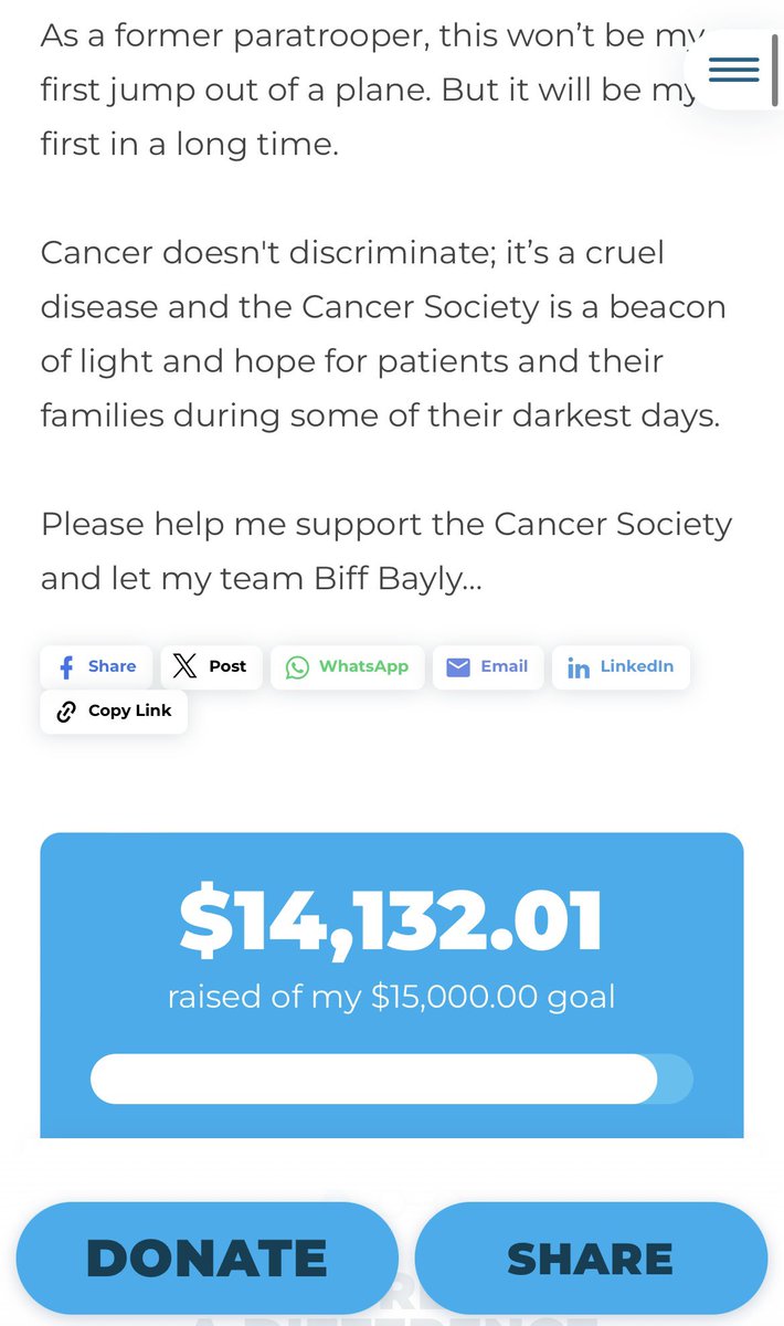 Andrew Bayly (@bayly_andrew) on Twitter photo $14k raised so far for <a href="/NZCancerSo/">Cancer Society of NZ</a> ! We have smashed the original goal of $10k and are now trying to get to $20k. Join in and help my team #BiffBayly
jumpforcancer.org.nz/andrew-bayly $14k raised so far for <a href="/NZCancerSo/">Cancer Society of NZ</a> ! We have smashed the original goal of $10k and are now trying to get to $20k. Join in and help my team #BiffBayly
jumpforcancer.org.nz/andrew-bayly