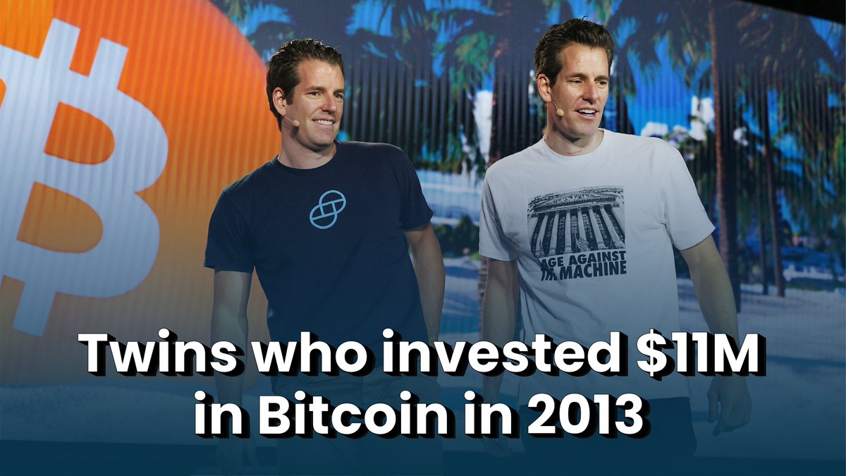 The Billionaire Twins story 👀 In 2013, the Winklevoss Twins, famous for  their legal battle with Mark Zuckerberg, invested $11 million into  #Bitcoin. This was at a price of around $120 per
