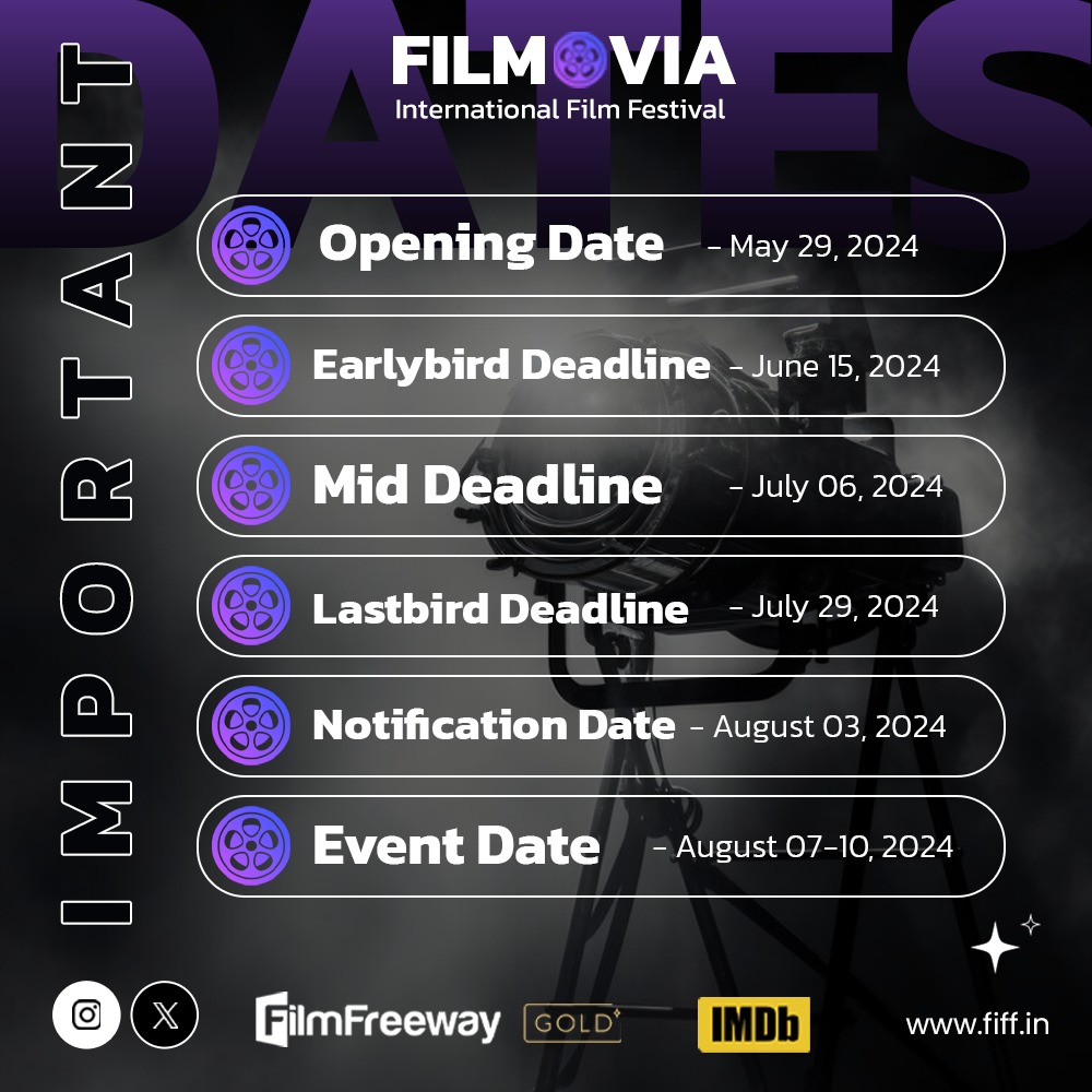 filmovia_iff's tweet photo. 🎥Attention filmmakers!🎥

Exciting update: Important dates coming up, make sure to mark them on your calendar and stay on top of them.

Use the code FILMYFIVE via : https://t.co/3YQWxIRe1L

Appy Now!
#filmoviaiff #filmfreeway #supportindiefilms #entriesopen https://t.co/bGLTznEl5V