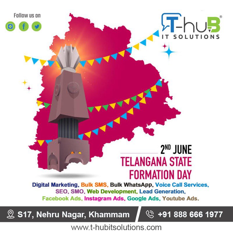 ThubitSolutions's tweet image. 🎉✨ Happy Telangana Formation Day! ✨🎉
Celebrating the spirit, culture, and heritage of our beautiful state. Here’s to progress, unity, and a brighter future for Telangana!
#TelanganaFormationDay #TelanganaDay #PrideOfTelangana #CelebrateTelangana #THubITSolutions #Khammam #TS