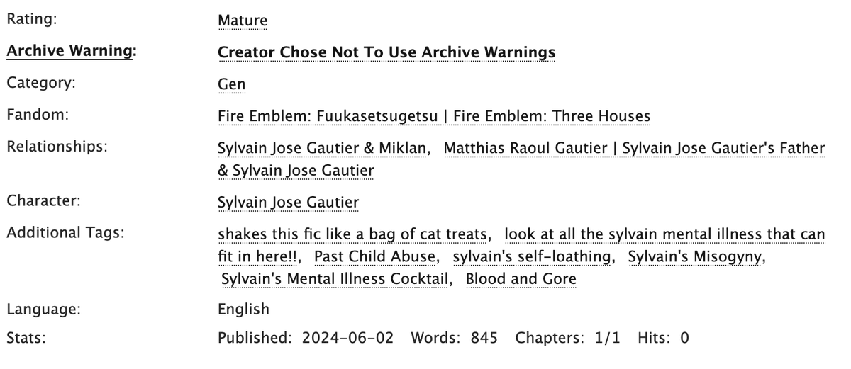 tangerinabina's tweet photo. GUESS WHO COMPLETED THEIR FIRST FIC IN LIKE A YEAR AND A HALF!!!
Sylvain/Sylvain's Mental Illness, M, 845 words
#fe3h #sylvainbdaypregame
https://t.co/Ixo5hTmWlL https://t.co/ZezwjM0PoC