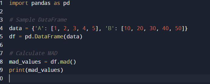 gsachdeva149's tweet photo. 🚀 Day 13 of #100DaysOfCode: Exploring Pandas!

Today I learned about DataFrame.mad(), which calculates the Mean Absolute Deviation (MAD) of values.

MAD measures the average absolute deviation from the mean. Great for understanding variability! #Python #DataScience #Pandas https://t.co/FMcjdFwlzD