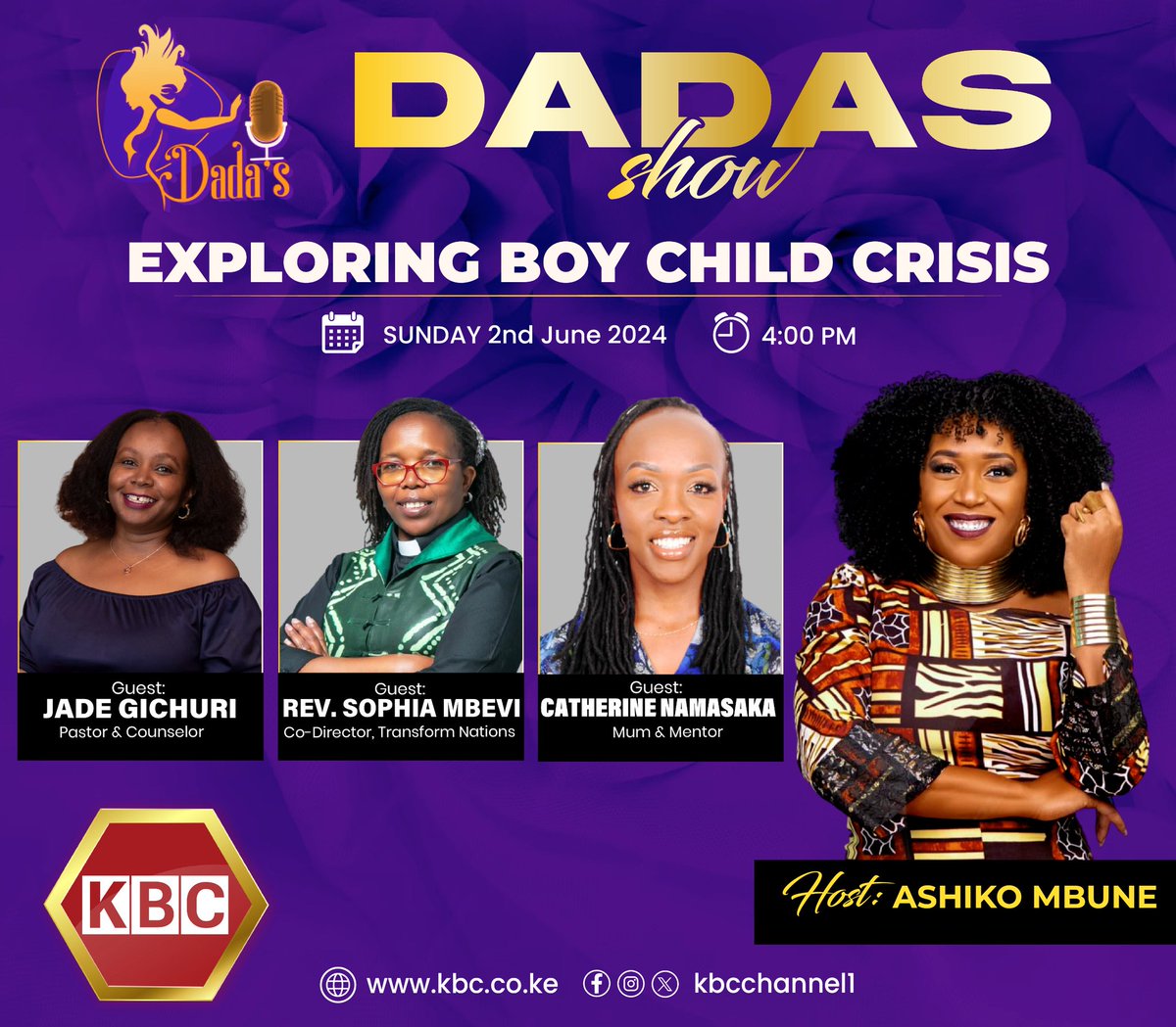 Every boy child deserves a safe space to grow, learn and flourish! This week's episode is centred on 'boy child crisis'. Join the conversation Sunday at 4PM. #KBCniYetu ^EM