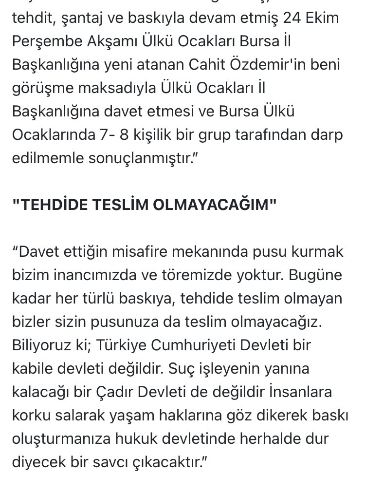📍
Mazlum: Bursalı Metin Öksüz 
Zalim : #SinanAteş ve #CahitÖzdemir 
Devlet Bahçeli 13 ay içerisinde niye apar topar aldı. Okuyalım. Okutalım . 
İşte meydan işte Peşrev başlıyoruz. 
Ya Allah 

Metin Hoca , 2 çocuk babası. Çevresinde sevilir. Türk Eğitim de Şube Başkanıdır. Bir