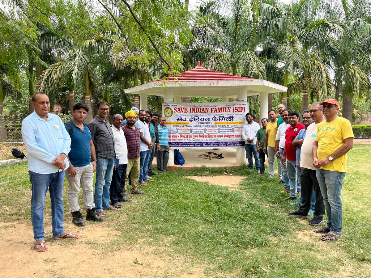 Weekly support meeting at Oxygen Park Morabadi Ranchi on 02.06.24 to help, support, guide &amp; motivate men &amp; their family members facing false cases like Sect. 498A, Dowry Act, DV Act, etc. Mens rights are human rights. All India helpline 888498498. Justice for men. <a href="/JharkhandCMO/">Office of Chief Minister, Jharkhand</a>