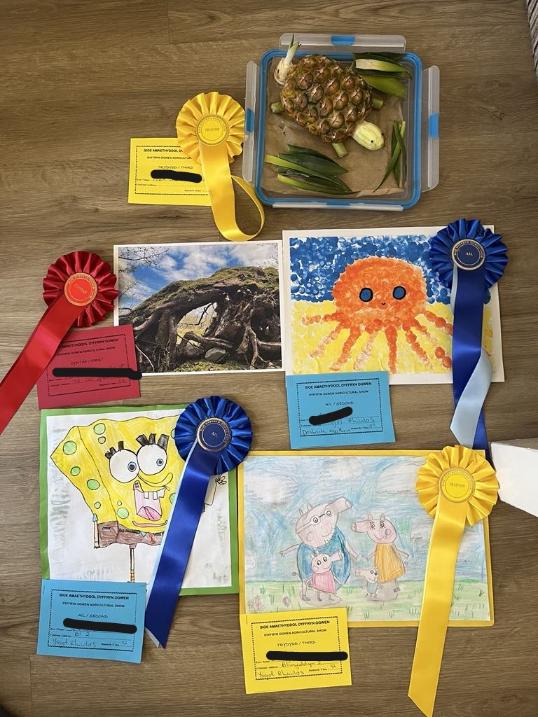 YsgolRhiwlas's tweet photo. Llongyfarchiadau mawr i'r rhai a gystadlodd yn Sioe Amaethyddol Dyffryn Ogwen eleni, blwyddyn lwyddiannus iawn i'r plant unwaith eto 👏🎉 #sioedyffrynogwen #dysgwyrcreadigol @ogwen360 https://t.co/4lm7IM3wPD