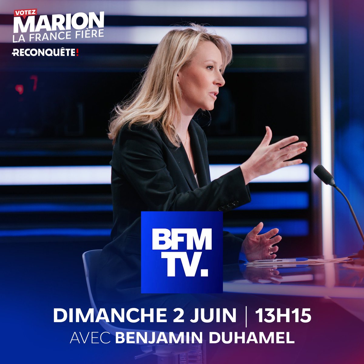 MarionMarechal's tweet photo. 📺 Je vous donne rendez-vous aujourd’hui à 13h15 sur BFMTV. À tout à l’heure ! ⤵️ https://t.co/NbH44eMHd1