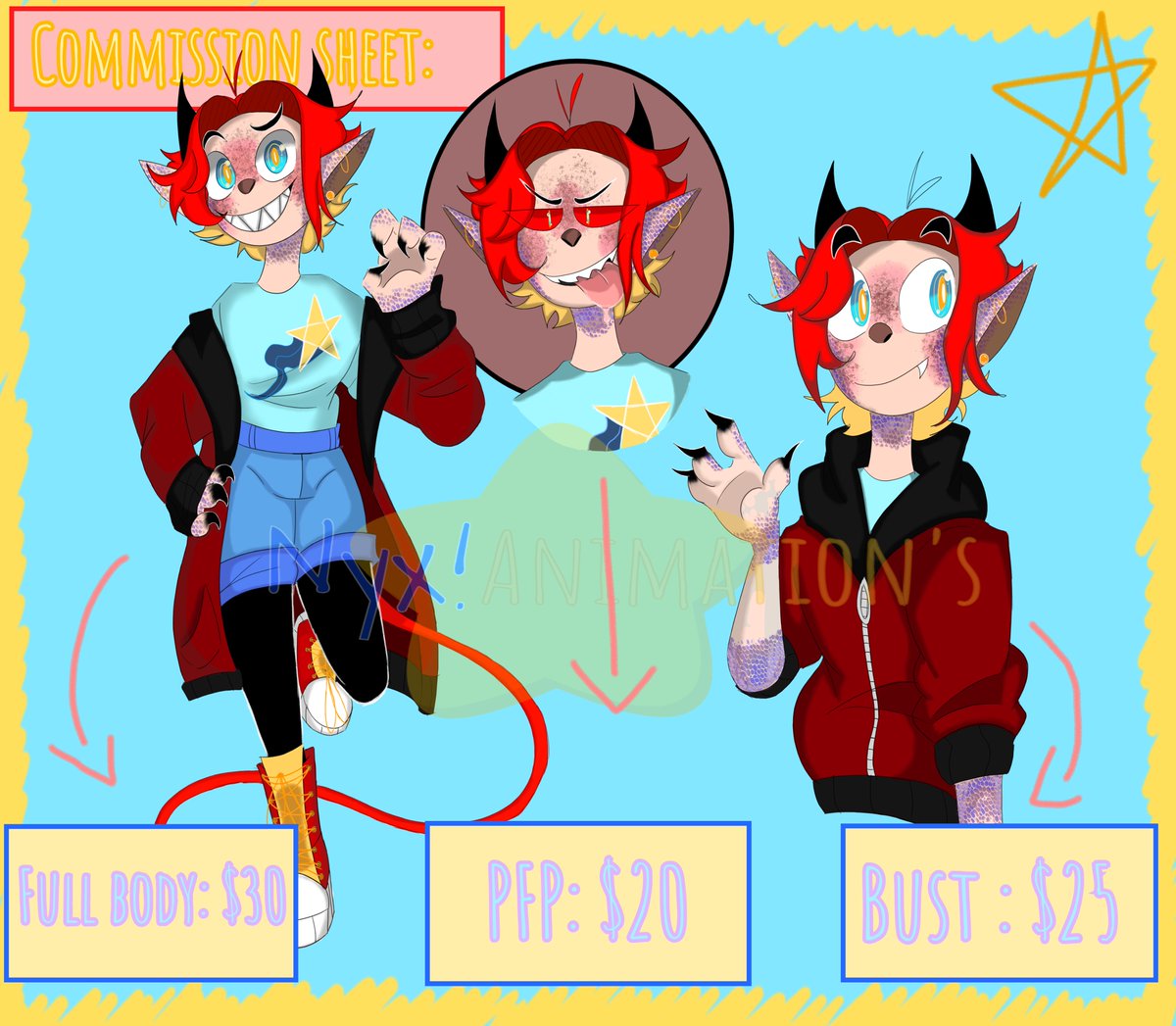 JustNyx24's tweet photo. New Commission sheet with my recent art Emergency commissions are still open if interested DM or My Discord
nyx_Aimations
I take Venmo, Paypal, and CashApp.
#art #artist #digitalart #commissionartist https://t.co/ITbhNx1ItO